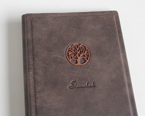 Preview: Stammbuch "ROSEGOLDENE LEBENSBAUM" aus braunem Büffelleder DIN A5